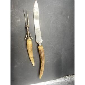Vintage Faux Stag Antler Handle Atkinson Brothers Carving 2 Piece Set.